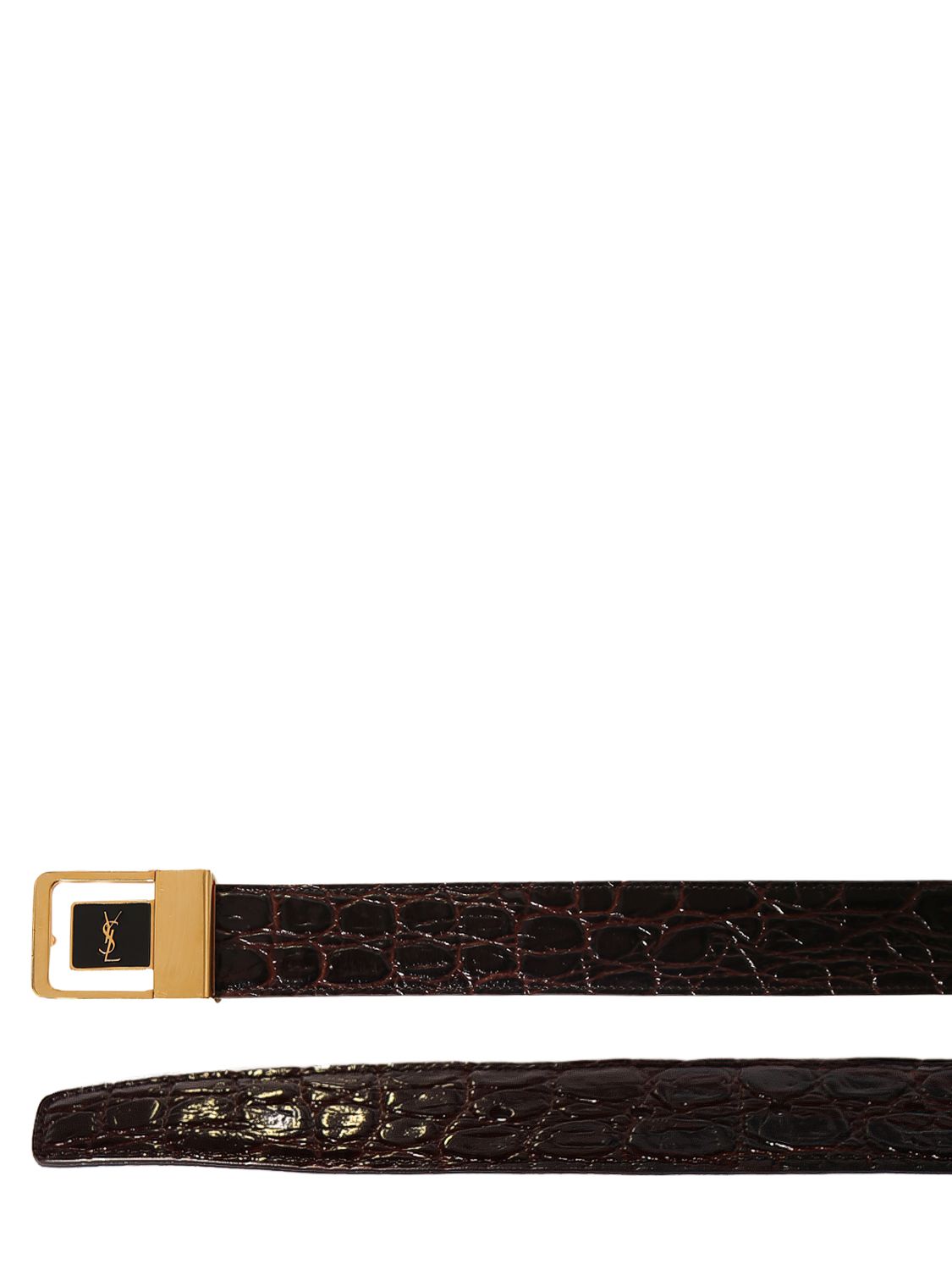 Male buckle thin belt in crocodile-embossed leather - Saint Laurent Paris