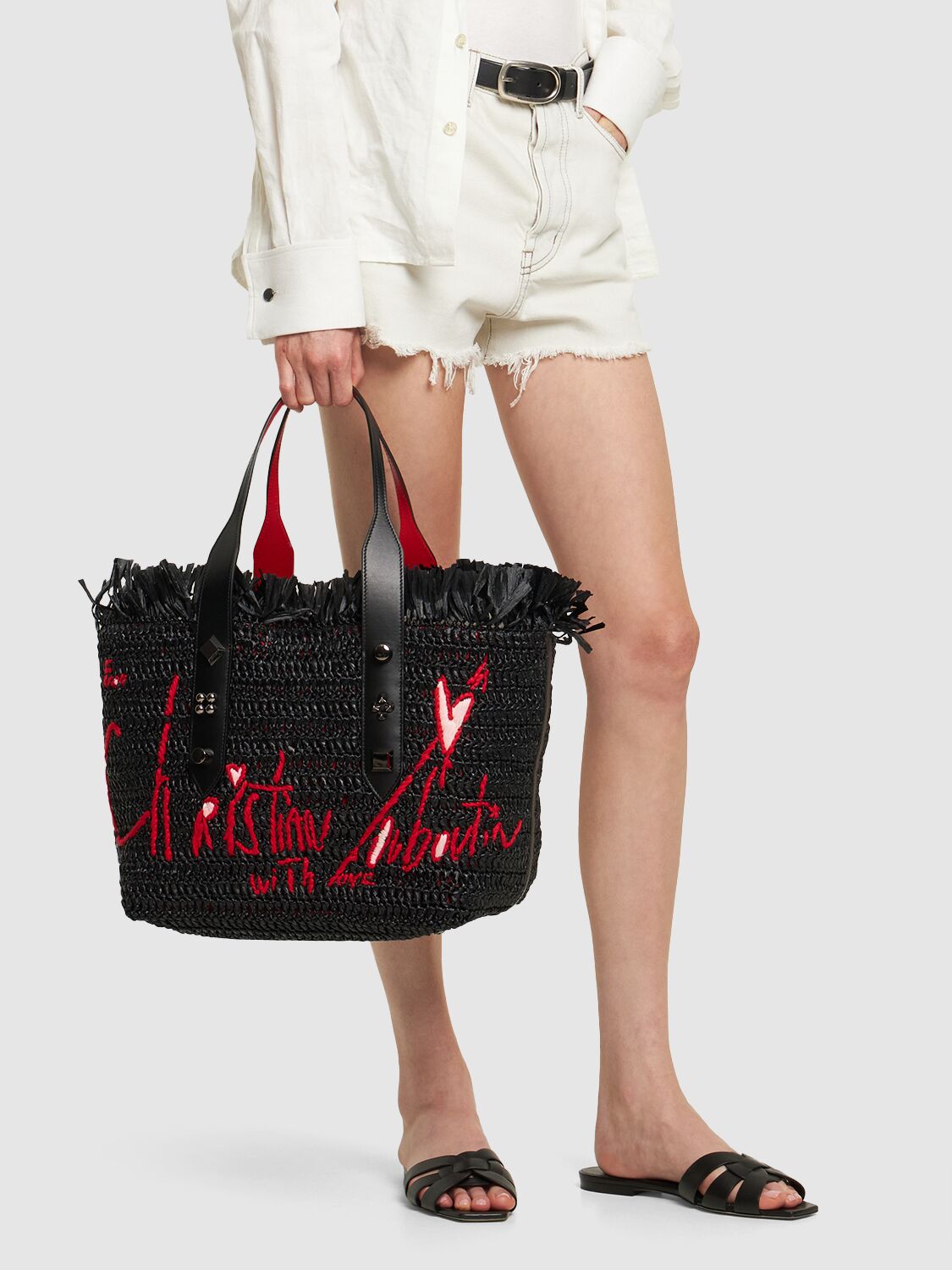 Christian Louboutin X Ross De Palma Frangibus Medium Shopping Bag In Black,multi