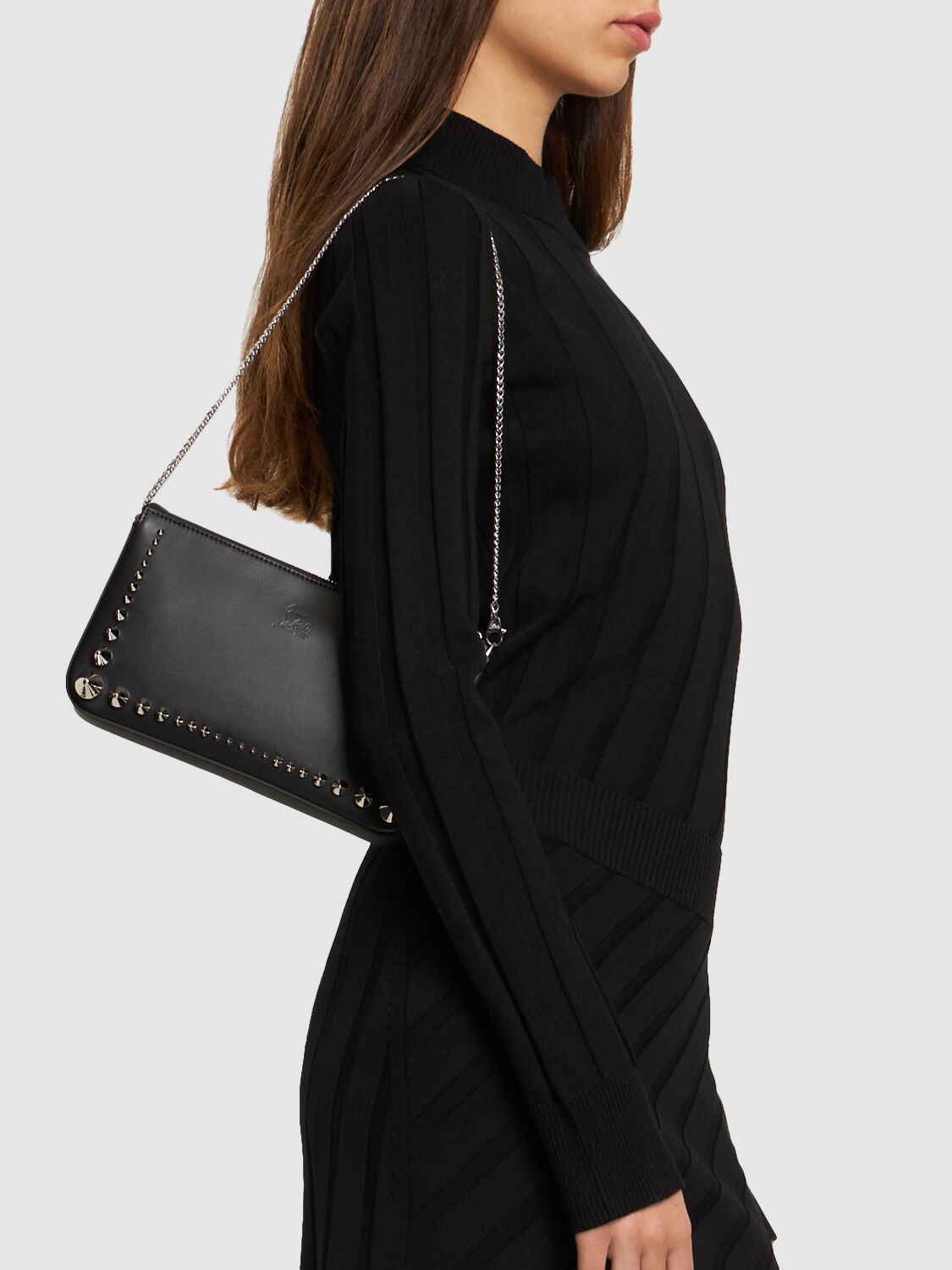 Shop Christian Louboutin Mini Loubila Paris Leather Bag In Black,black,sil
