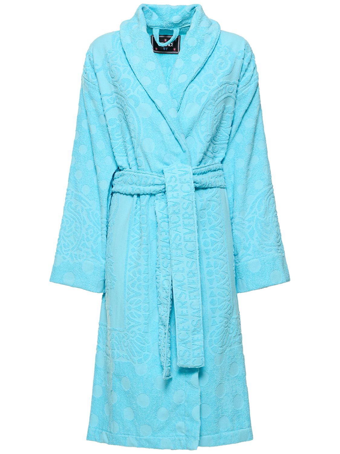 Versace On Repeat Long Bathrobe In Azur