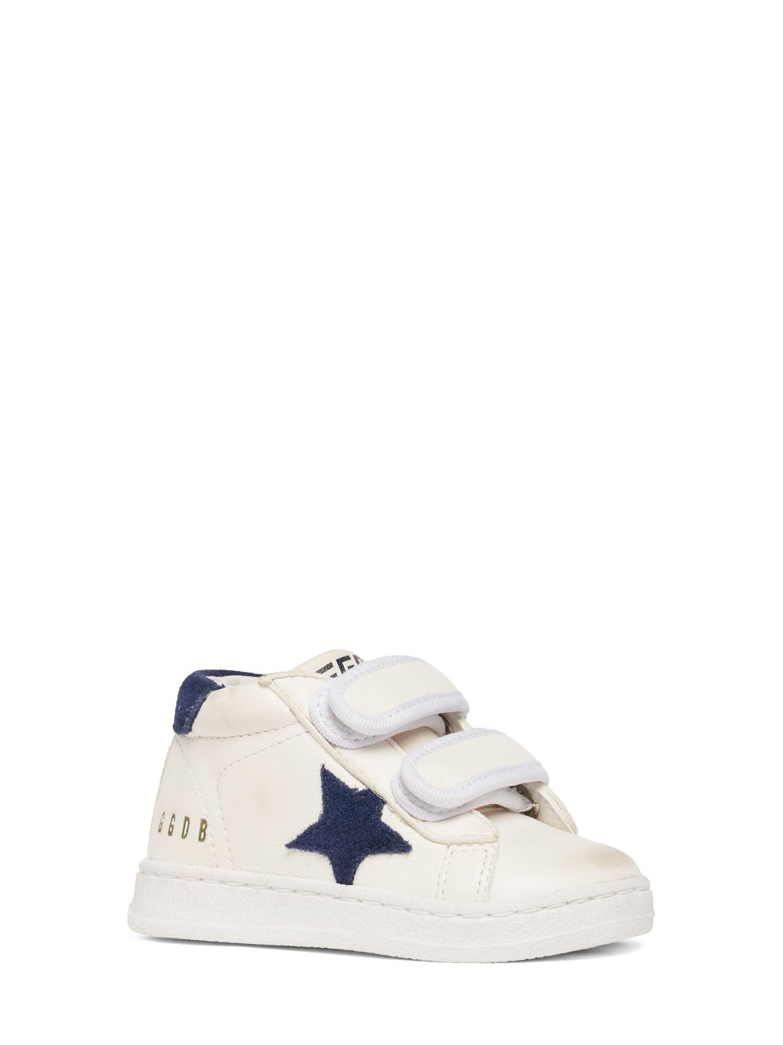 Golden Goose Kid's June Nappa Leather Suede Star Sneakers In White,navy