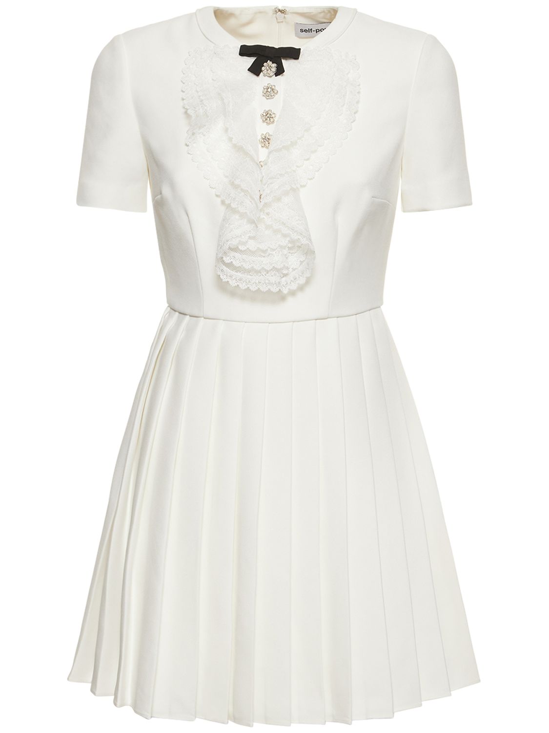 Robe Courte Embellie Avec Plastron En Dentelle - SELF-PORTRAIT - Modalova
