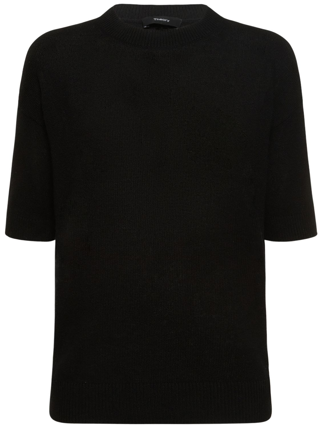 Shop Theory Short Sleeved Knit Cashmere Sweater In Black