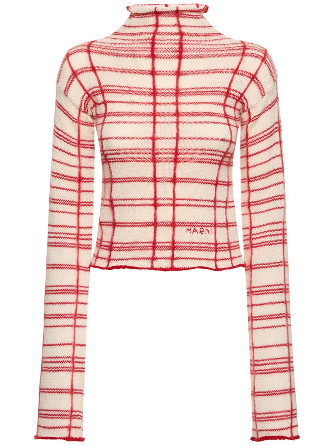 Pull-over Col Roulé En Laine Mélangée À Carreaux - MARNI - Modalova