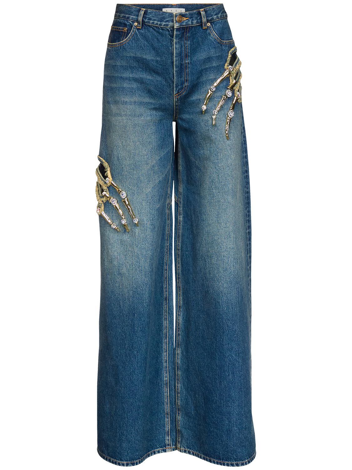 Embellished Claw Cutout Relaxed Jeans