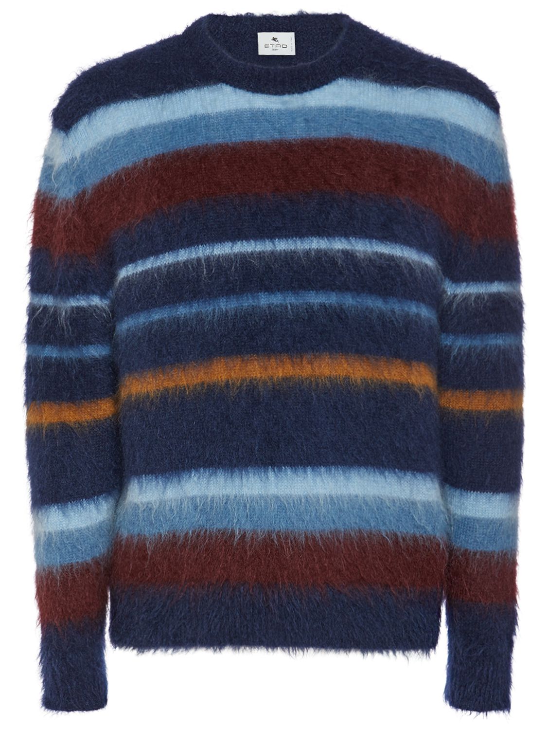 Striped Mohair Knit Crewneck Sweater