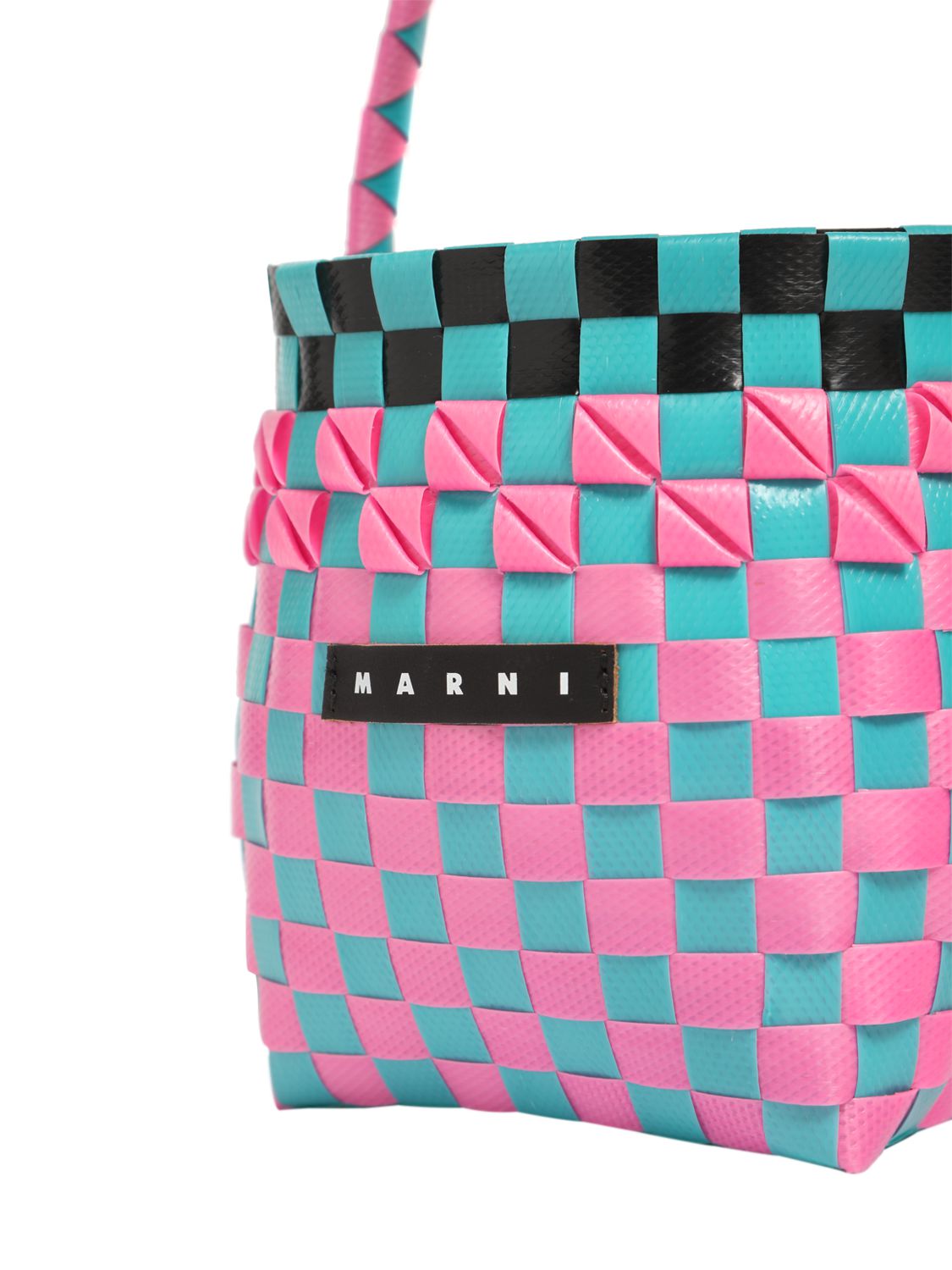 Marni Junior Color Block Woven Bucket Bag W/ Logo In Multicolor