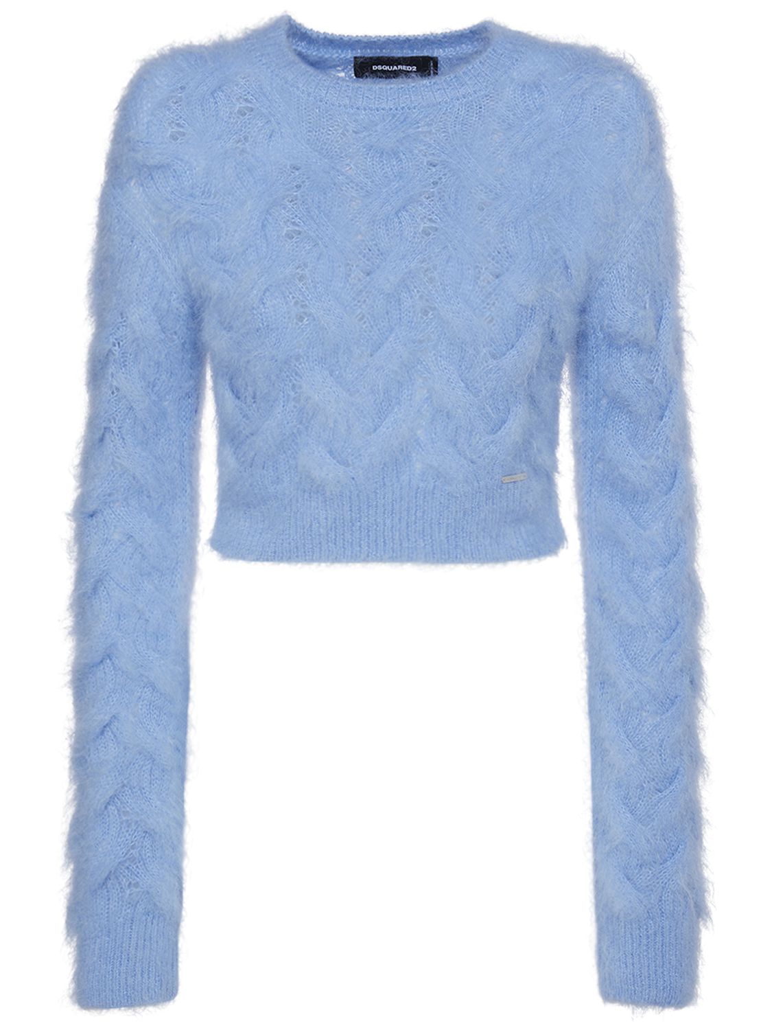 3d Cable Knit Mohair Crop Sweater