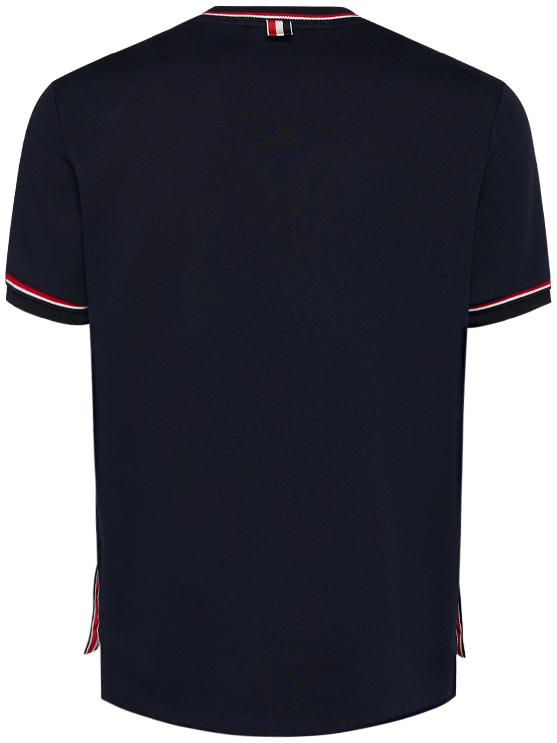 Shop Thom Browne Cotton Crewneck T-shirt W/ribbed Trim In Navy