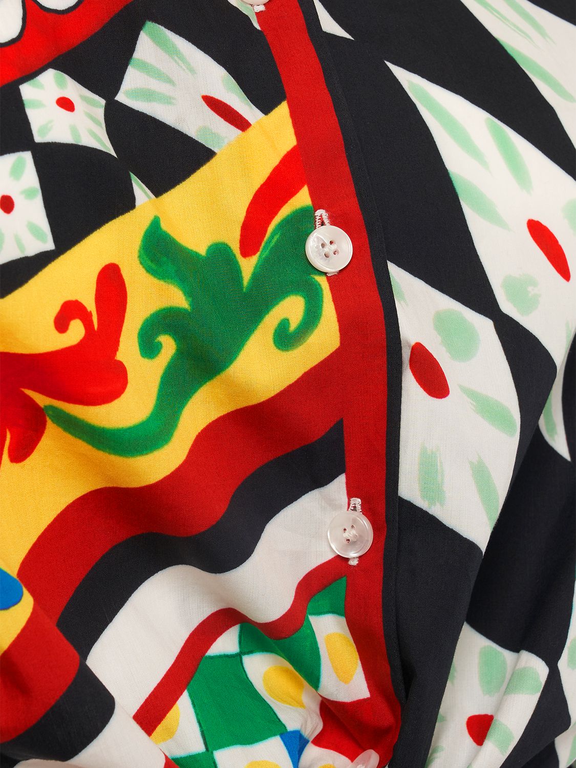 Dolce & Gabbana Short Carretto-print Poplin Shirt With Knot Detail In Multicolor