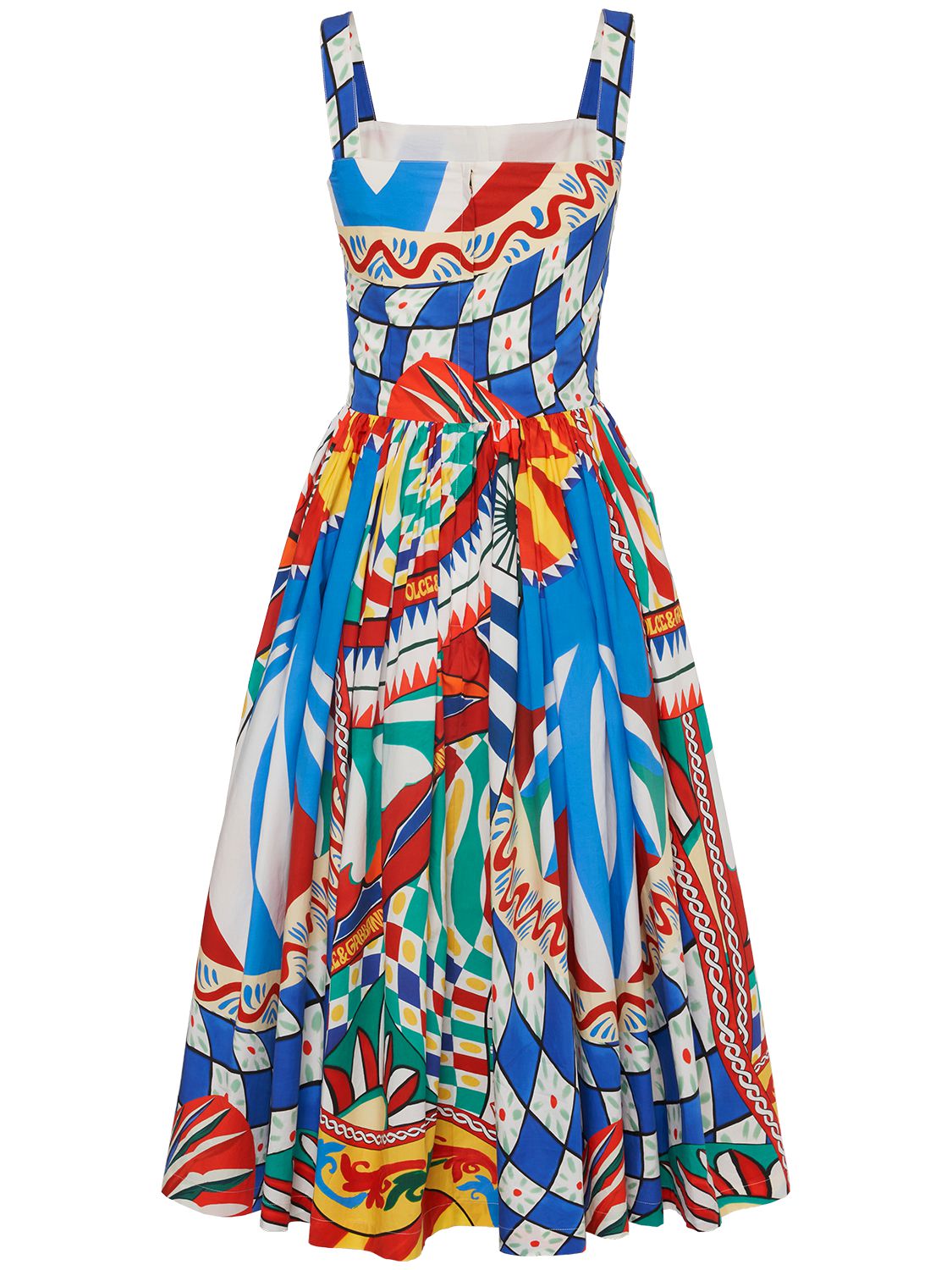 Dolce & Gabbana Carretto Printed Cotton-poplin Pleated Midi Dress In Multicolor