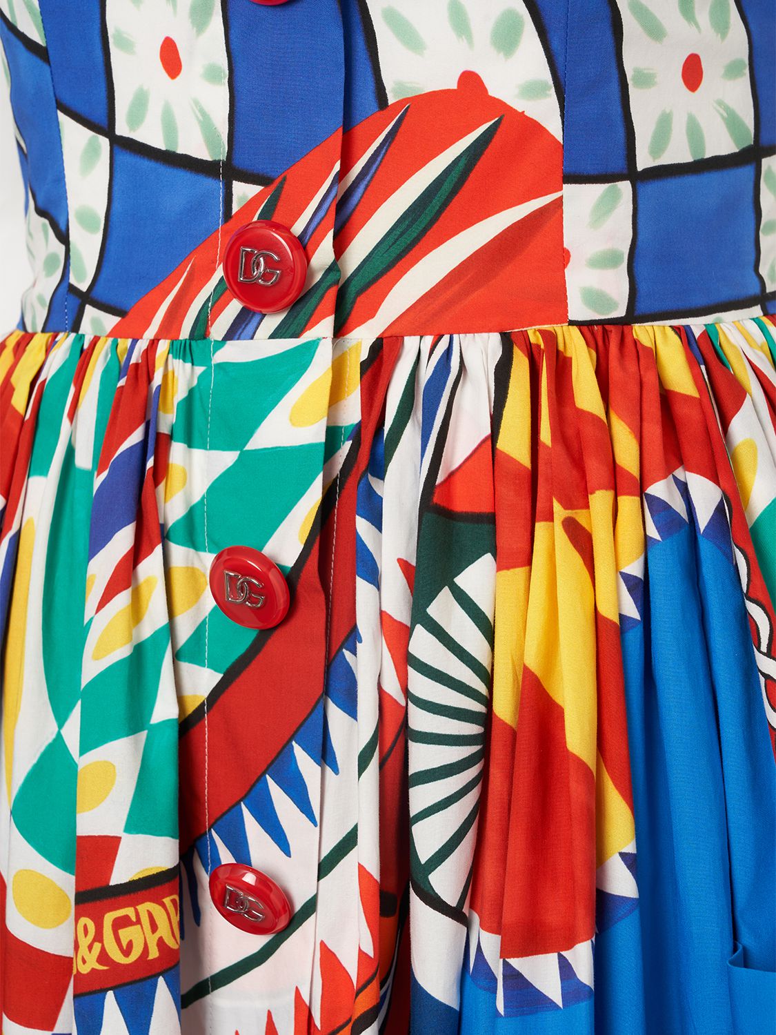 Dolce & Gabbana Carretto Printed Cotton-poplin Pleated Midi Dress In Multicolor