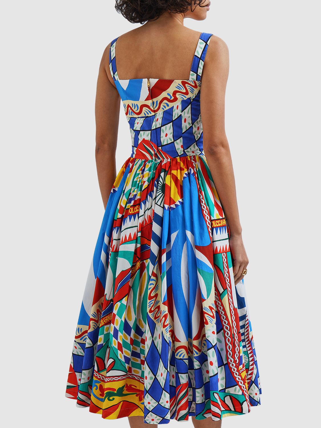 Dolce & Gabbana Carretto Printed Cotton-poplin Pleated Midi Dress In Multicolor