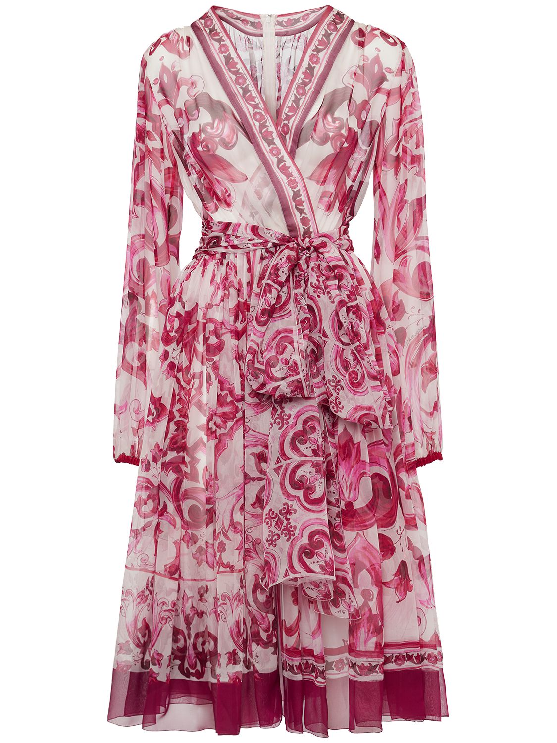 Maiolica Print Silk Chiffon Wrap Dress