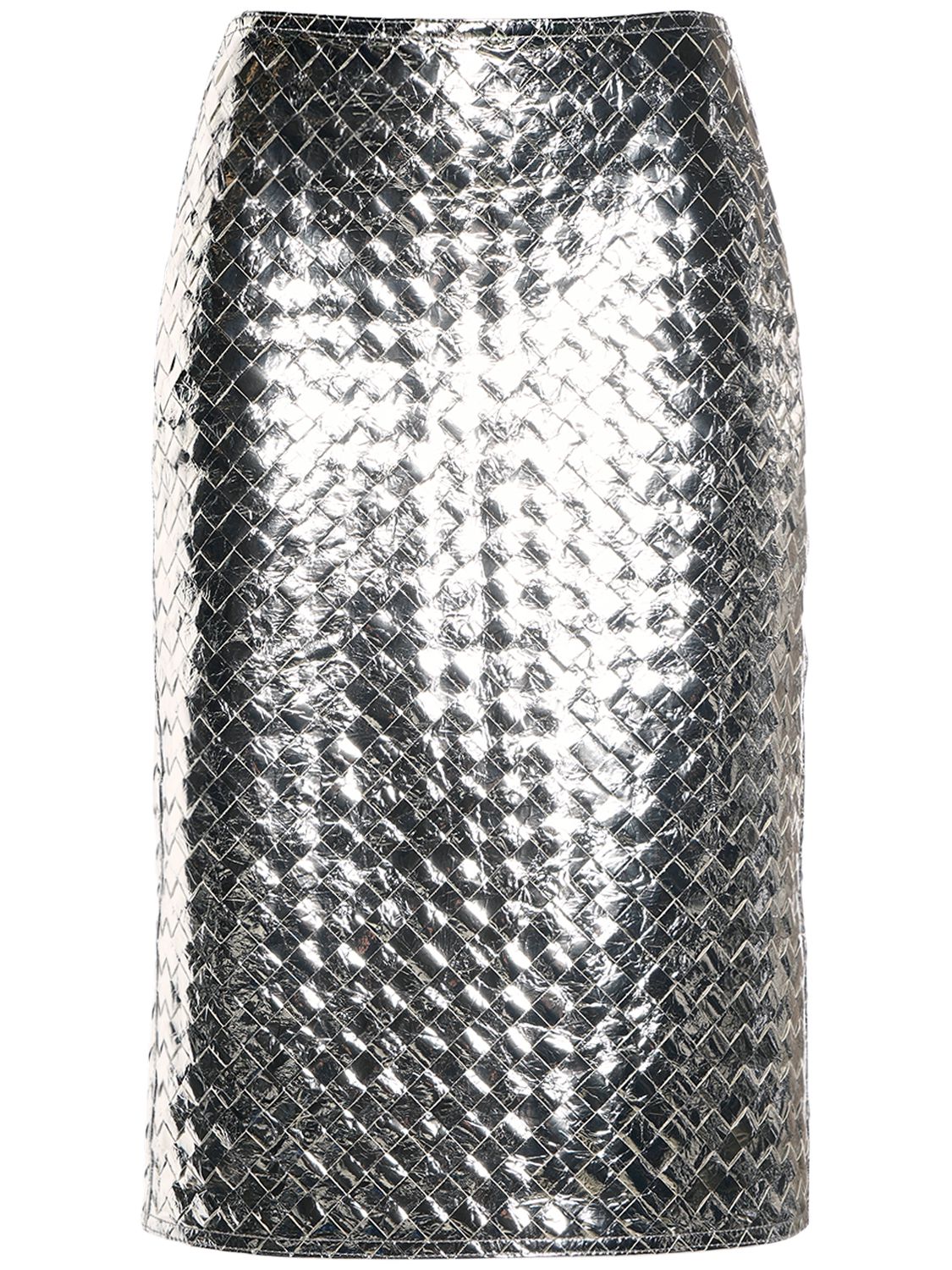 Intrecciato Laminated Leather Midi Skirt