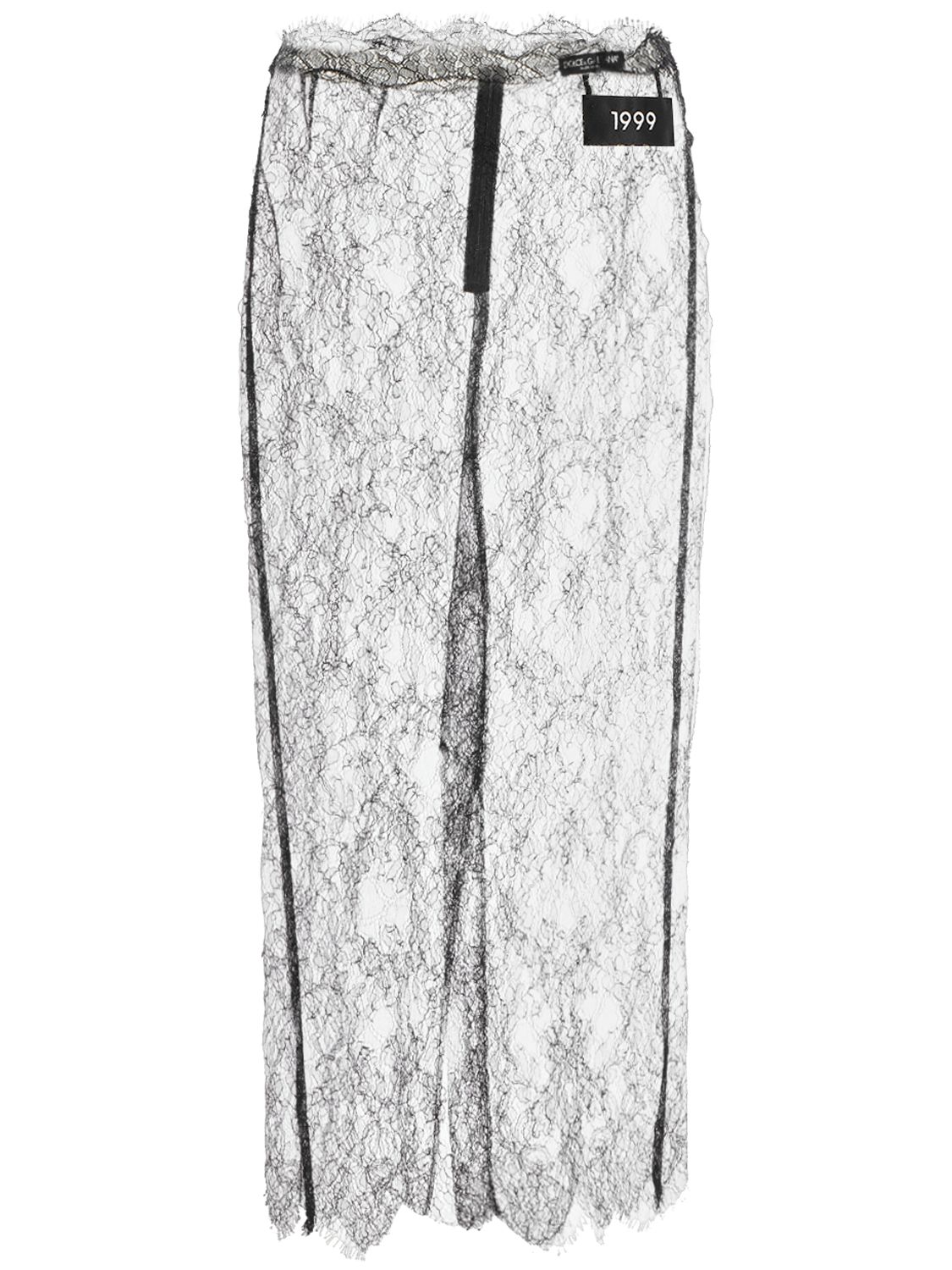 Dolce & Gabbana Chantilly Fil Coupé Lace Midi Skirt In Black