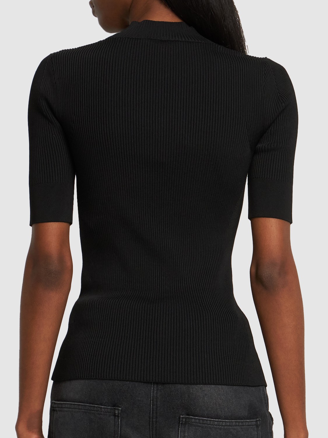 Stella Mccartney Compact Rib Knit Technical Top In Black