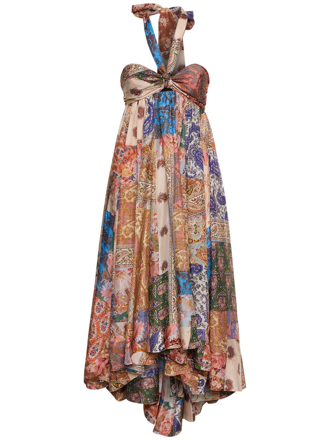 Devi Printed Silk Halter Dress