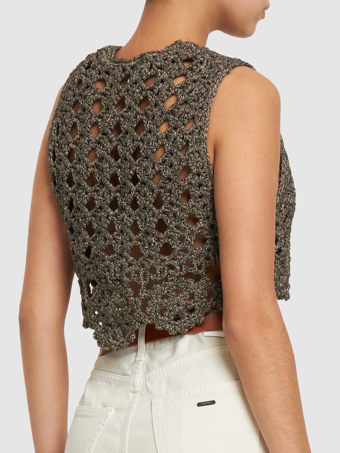 Crochet V-neck Cotton Blend Top