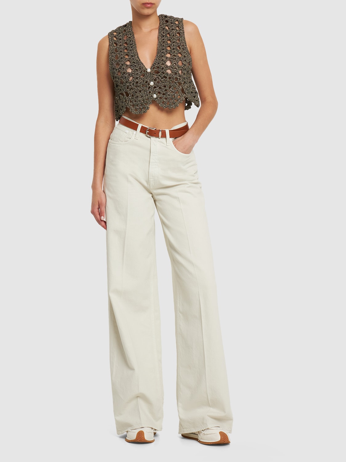 Crochet V-neck Cotton Blend Top