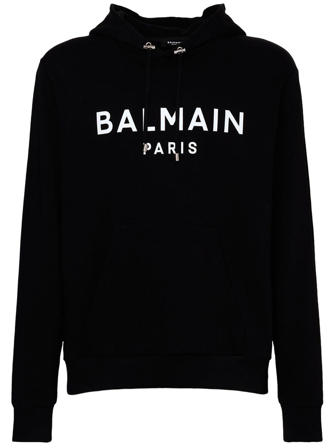 Balmain Logo Printed Cotton Hoodie In Black,white
