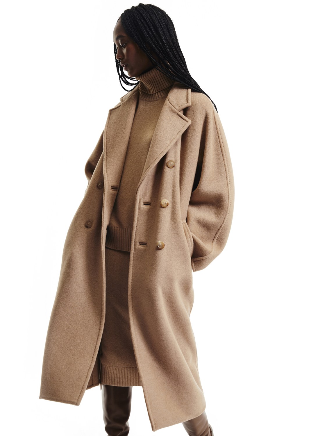 Lvr Exclusive Camel Drap Midi Coat