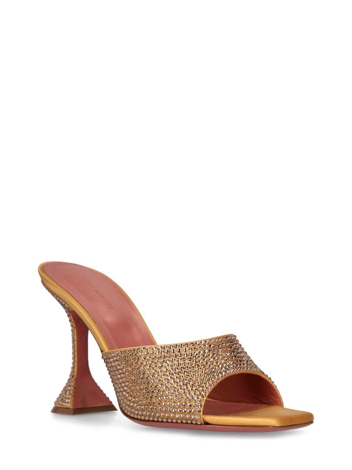 Shop Amina Muaddi Lvr Exclusive Lupita Crystal Satin Mules In Gold