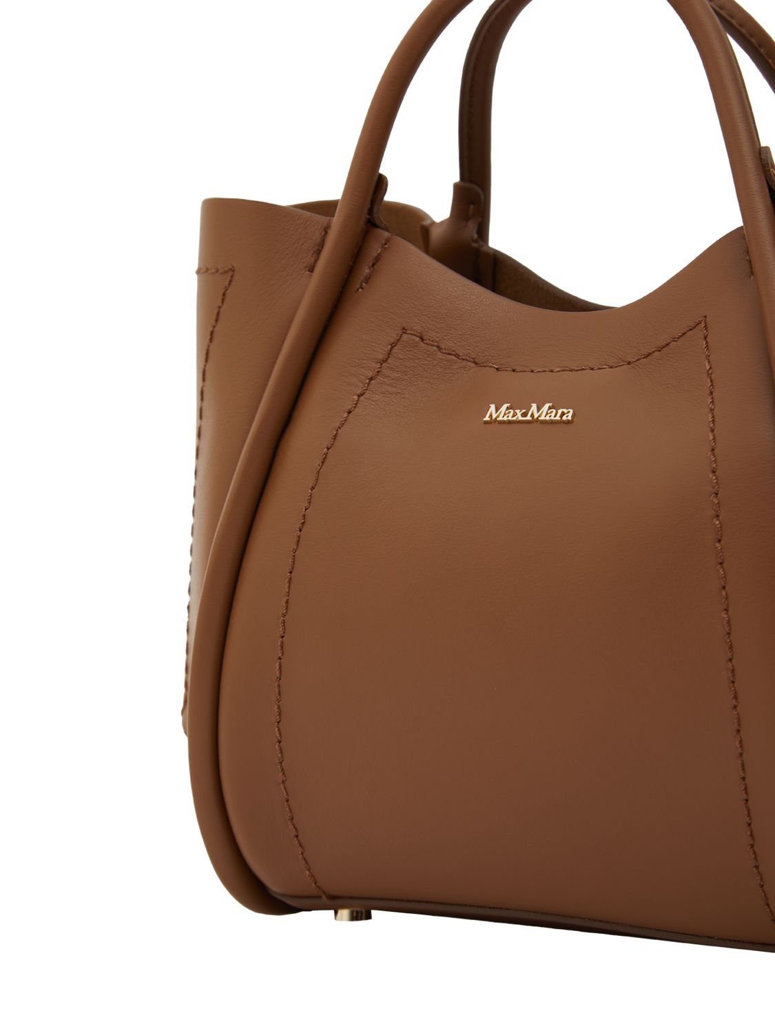 Shop Max Mara Xs Marin Leather Top Handle Bag In Vicuna