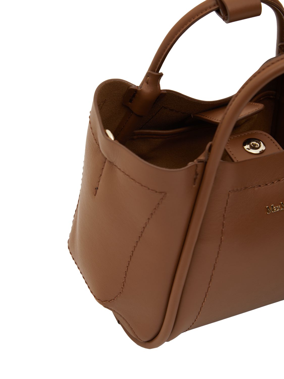 Shop Max Mara Xs Marin Leather Top Handle Bag In Vicuna