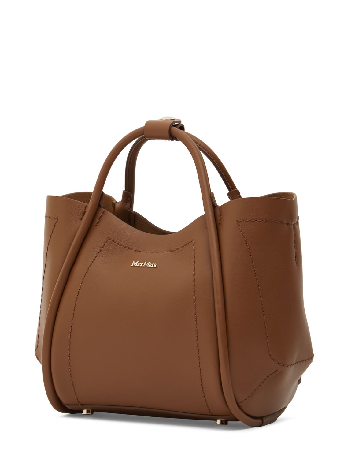 Shop Max Mara Xs Marin Leather Top Handle Bag In Vicuna