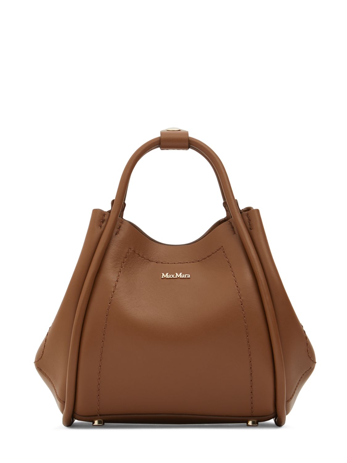 Shop Max Mara Xs Marin Leather Top Handle Bag In Vicuna