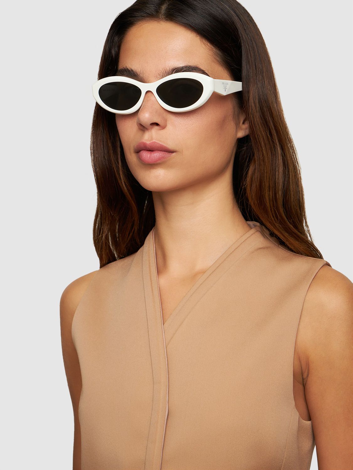 Prada Symbole Wraparound-frame Sunglasses In White,grey