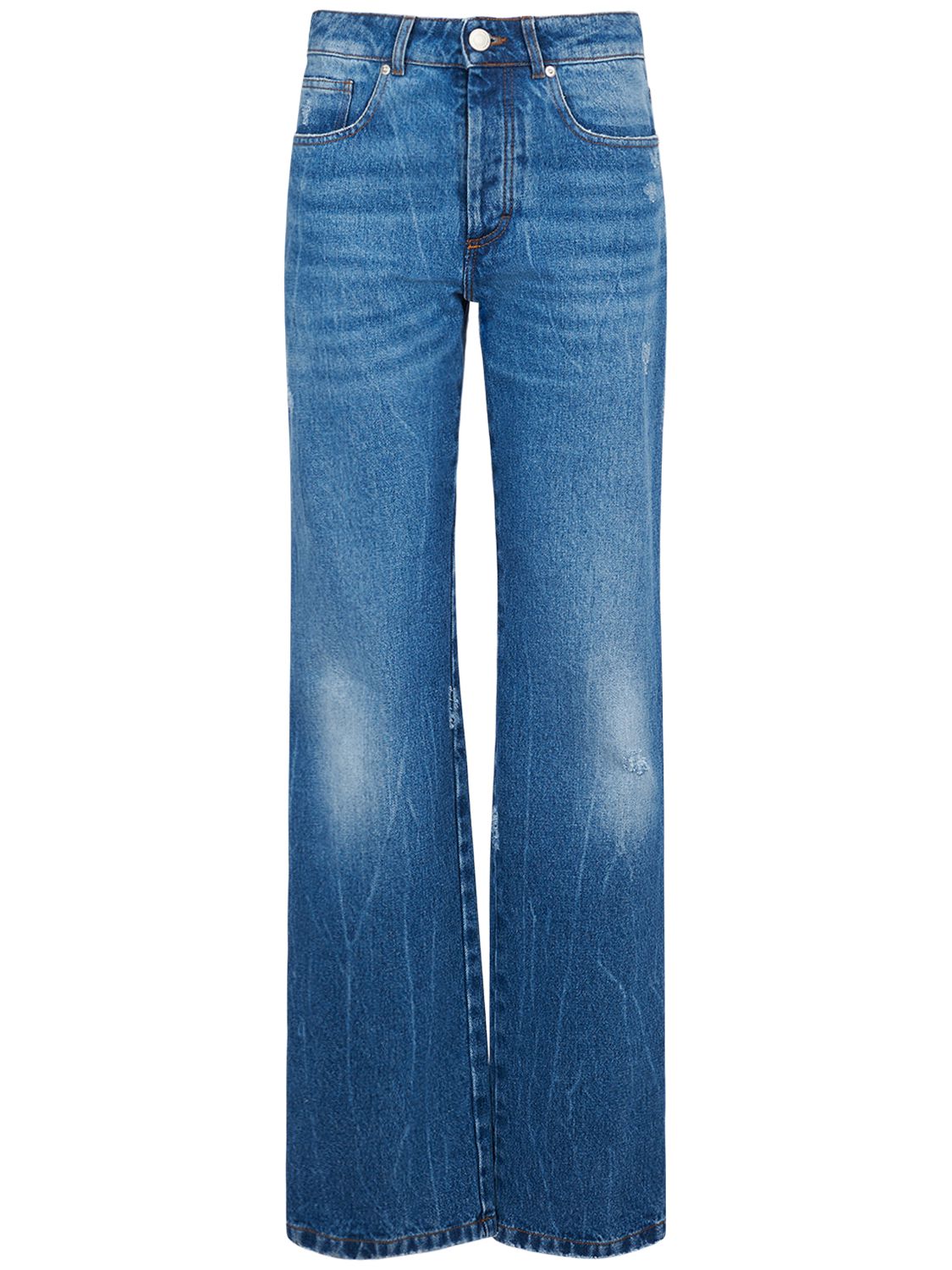 High Rise Cotton Denim Straight Jeans