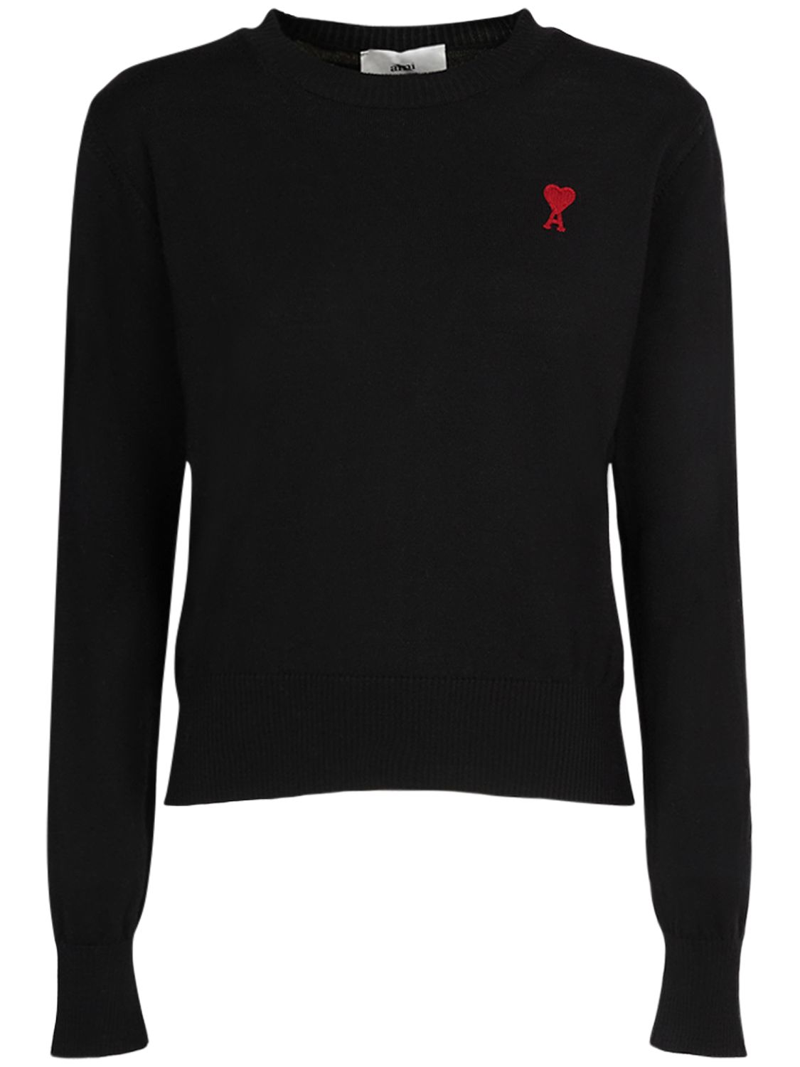 Shop Ami Alexandre Mattiussi Red Ami De Coeur Wool Crewneck Sweater In Black