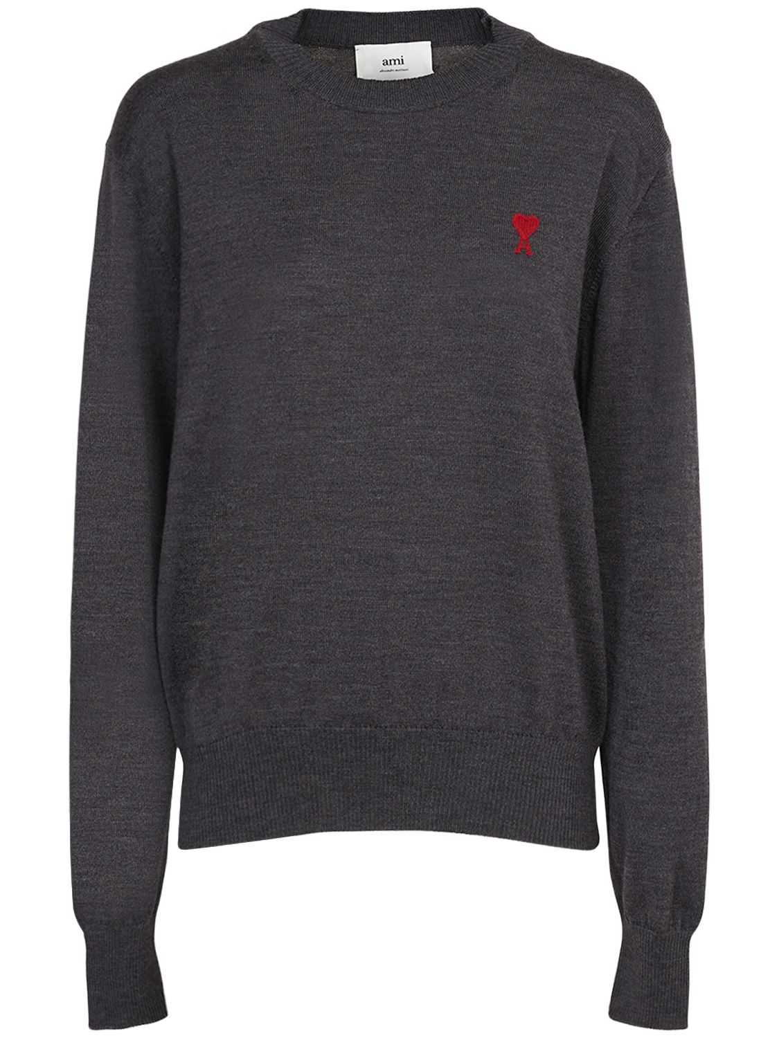 Ami Alexandre Mattiussi Red Adc Wool Crewneck Sweater In Gray