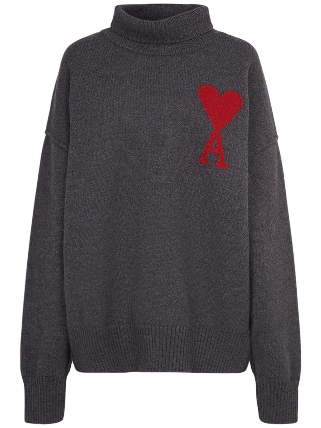 Ami Alexandre Mattiussi Red Ami De Coeur Wool Turtleneck Sweater In Grey