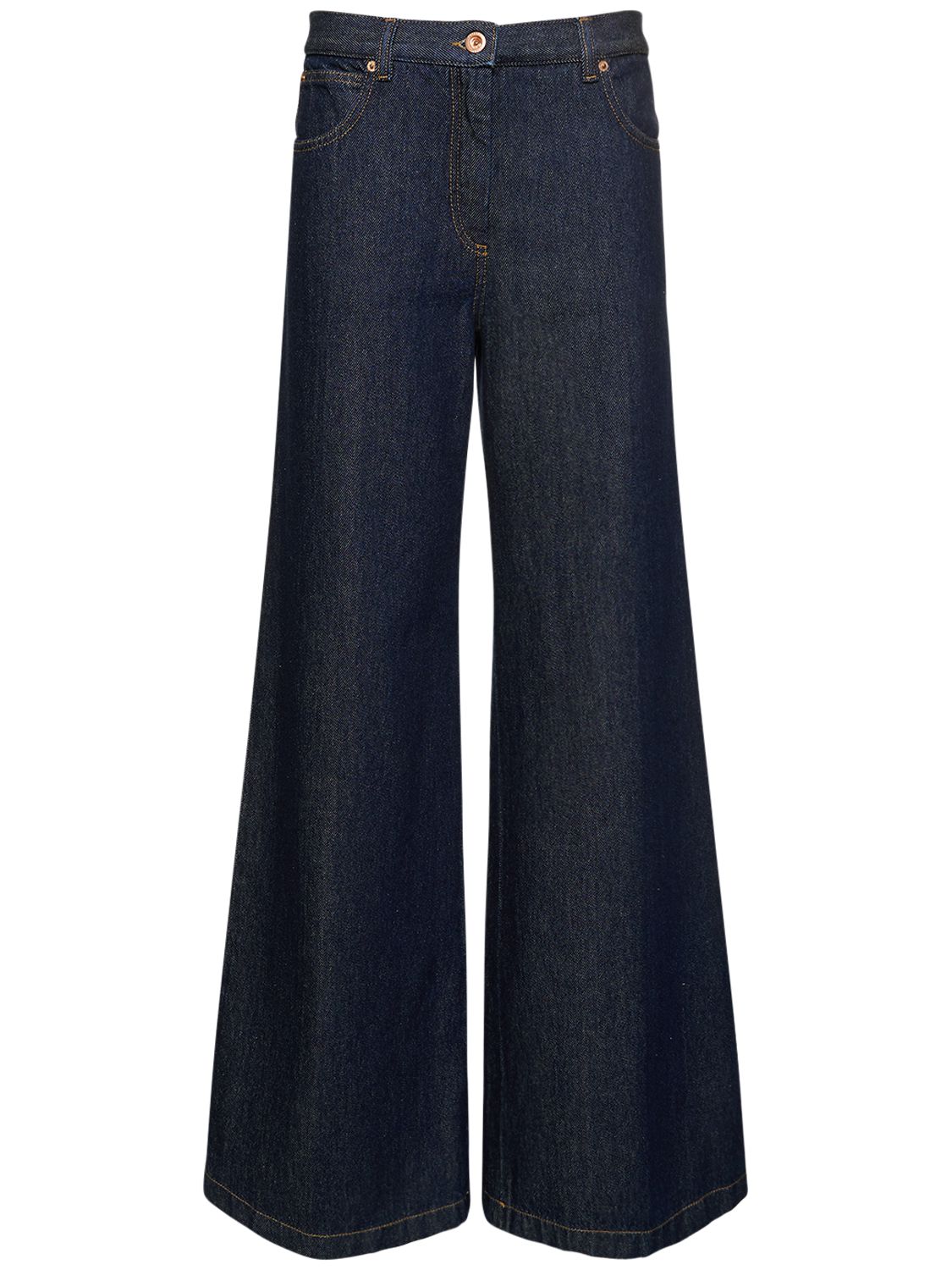 Cotton Denim High Rise Wide Pants