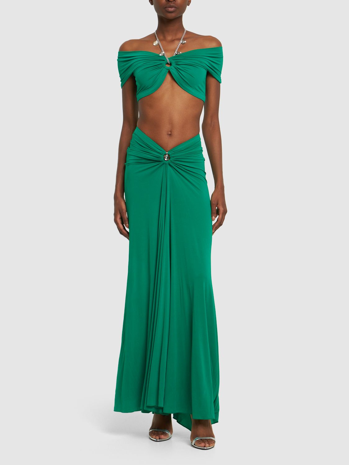 Rabanne Gathered Maxi Skirt In Green