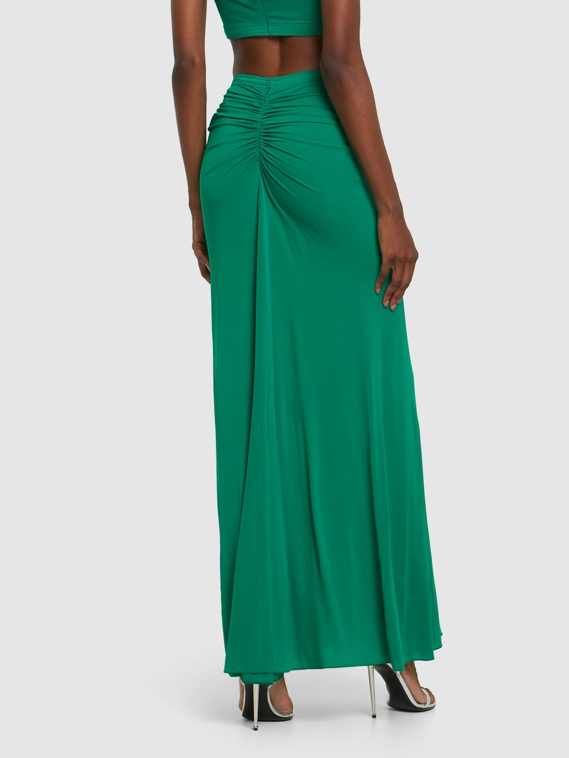 Rabanne Gathered Maxi Skirt In Green