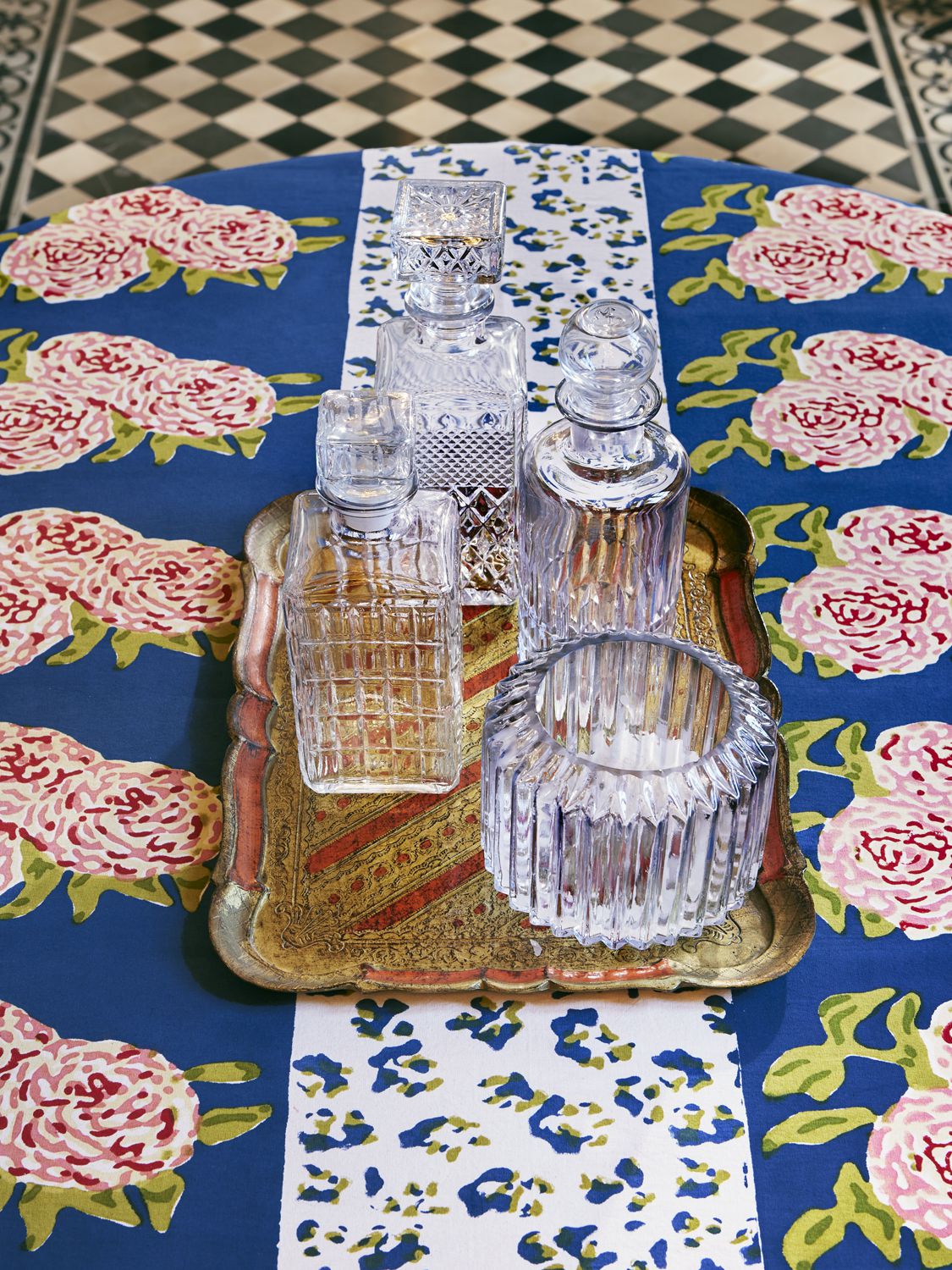 Lisa Corti Dark Blue Leopard Stripes Tablecloth In Multicolor