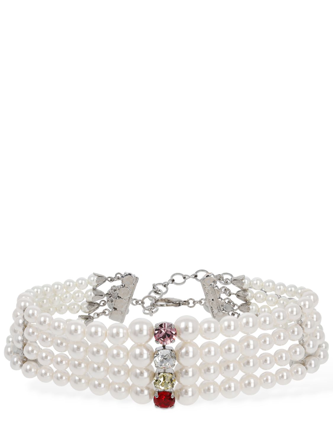 Vivienne Westwood Crystal-Embellished 3-String Pearl Choker Necklace