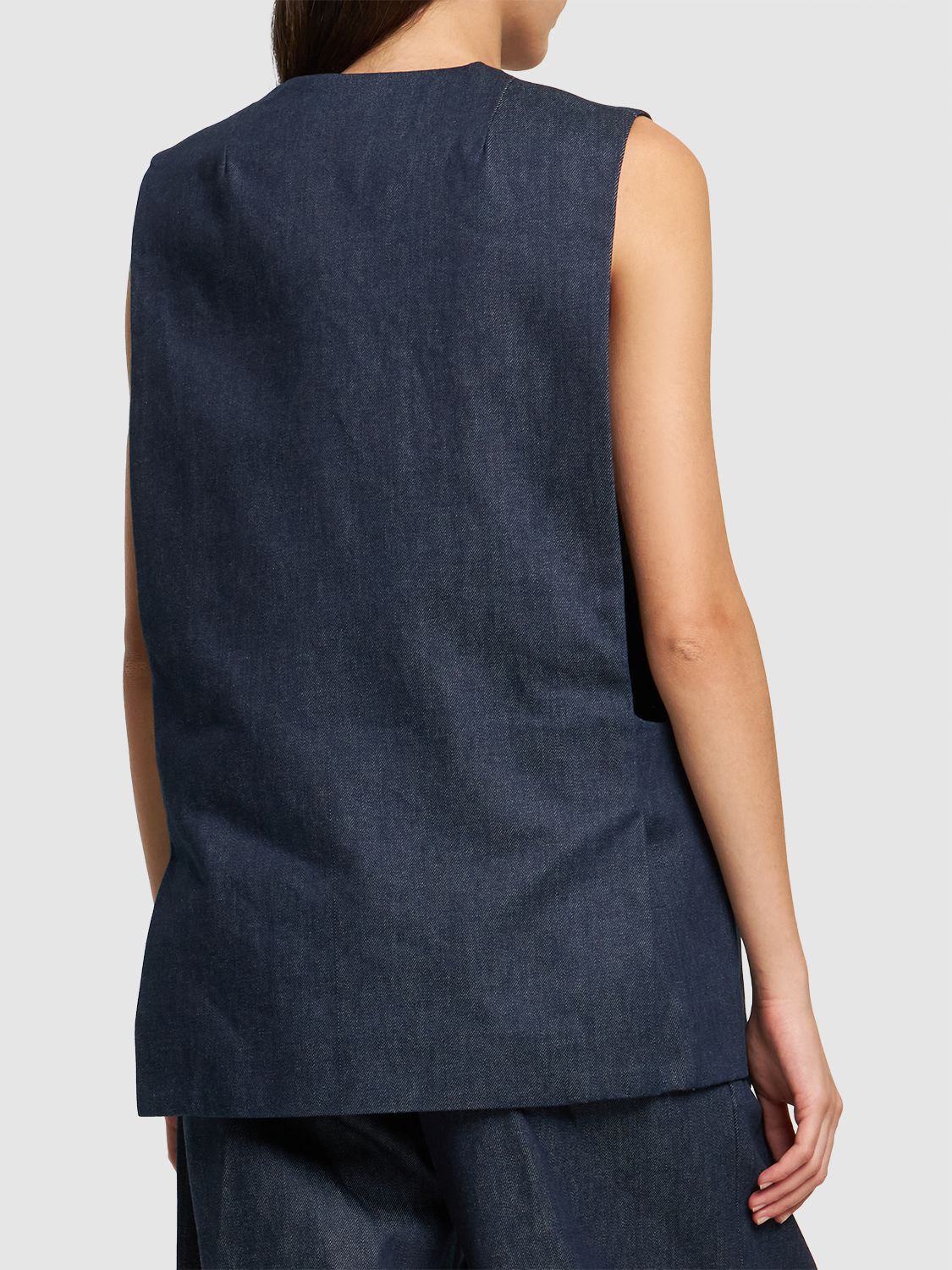 Amiri Collarless Single Breast Denim Vest In Blue