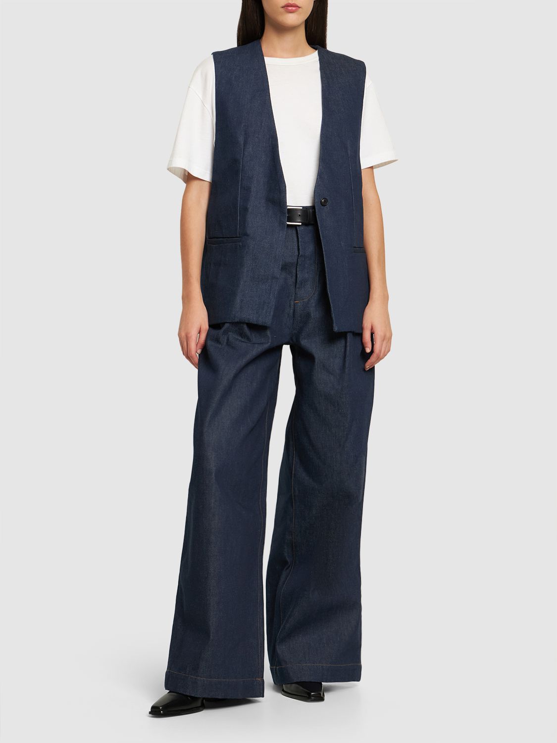 Amiri Wide Leg Double Pleated Pant In Blue