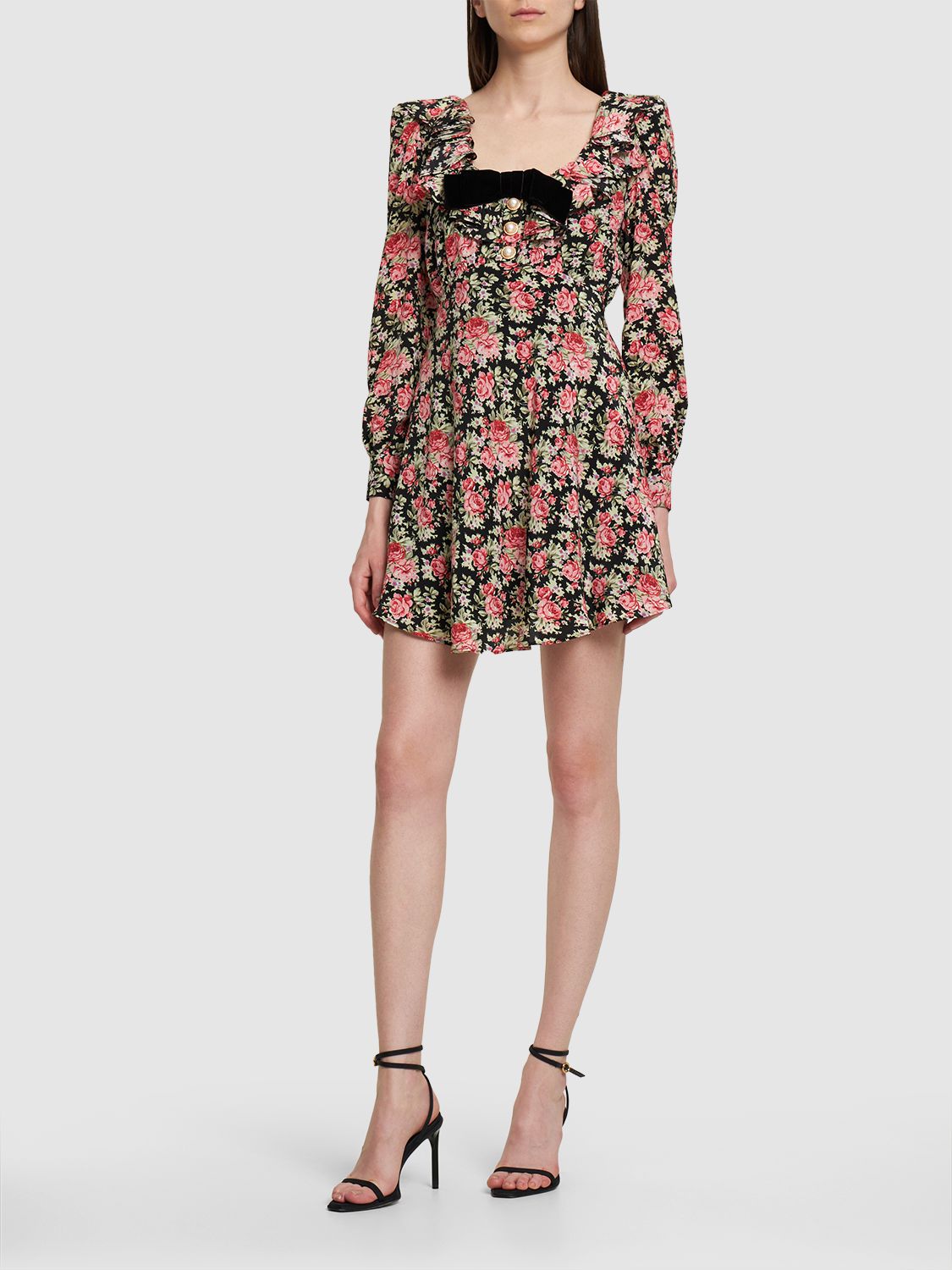 Printed Silk Twill Mini Dress W/ Bow