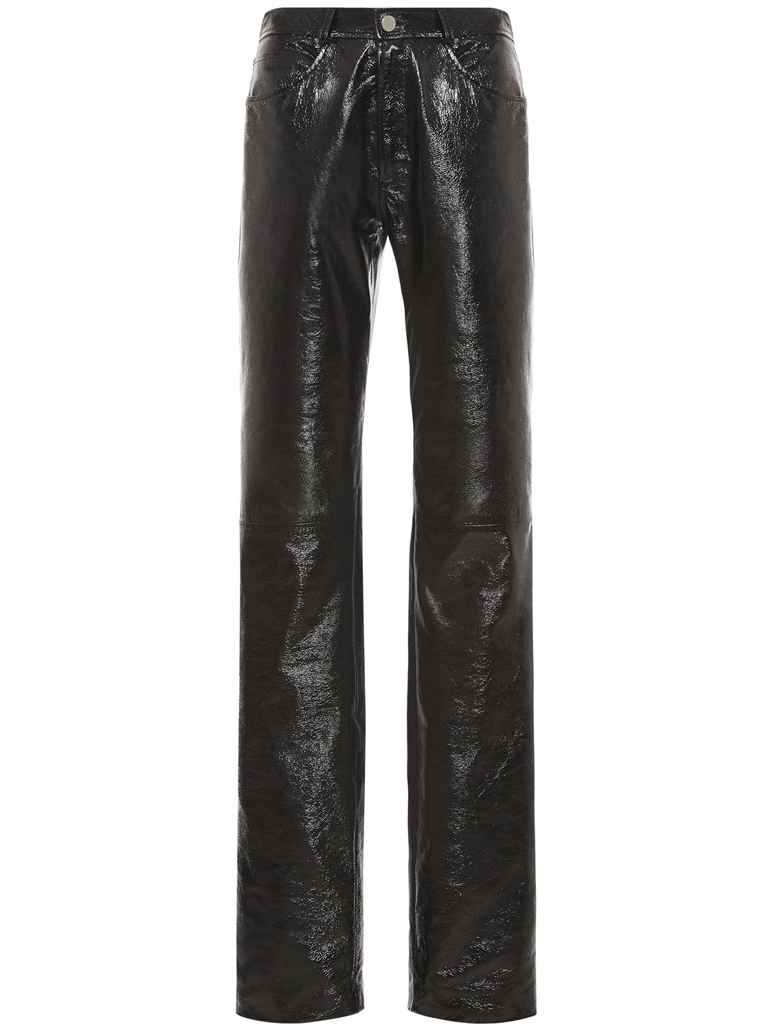 Mid Rise Patent Leather Straight Pants