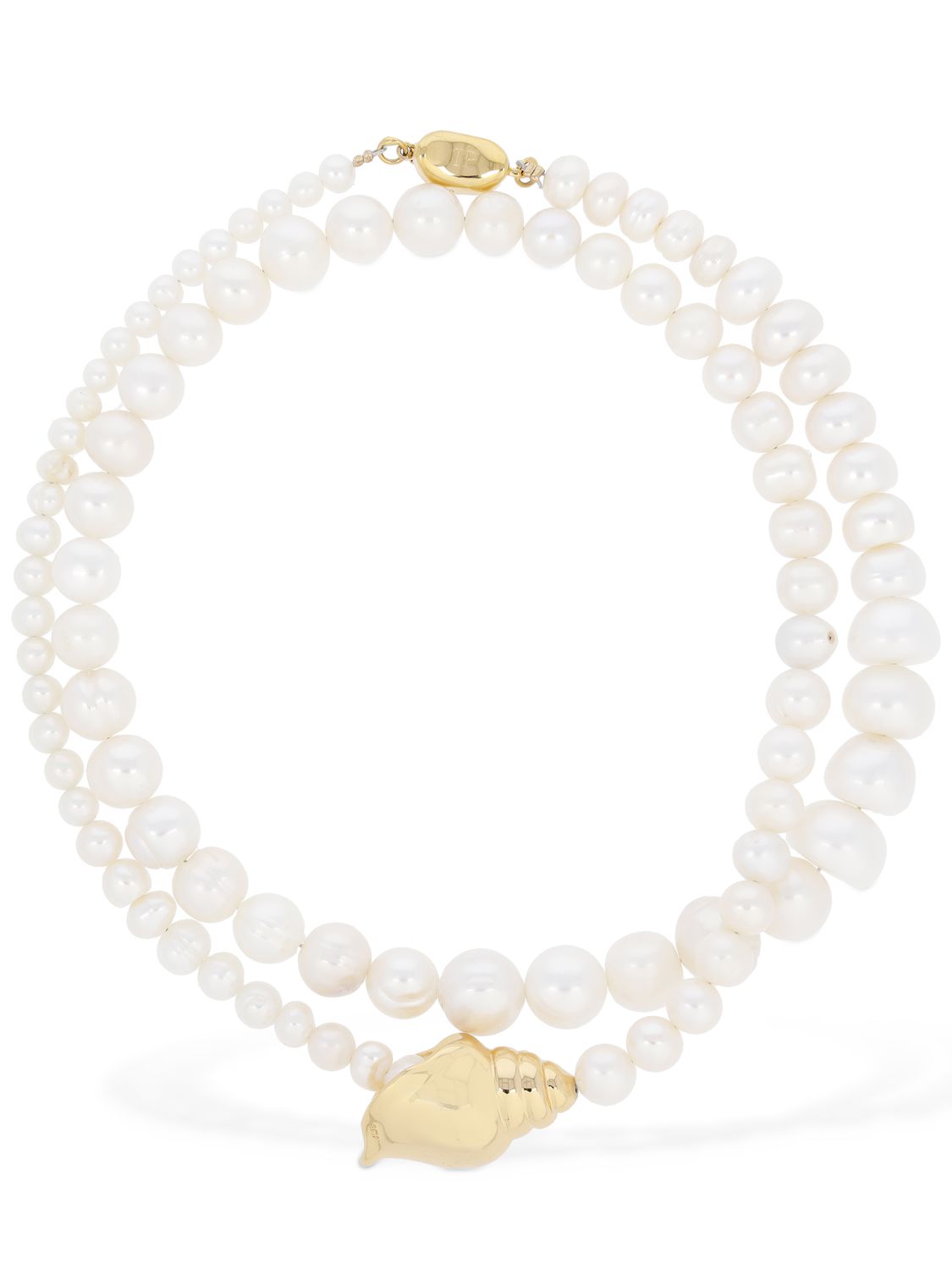 Shell Charm Double Wrap Pearl Necklace