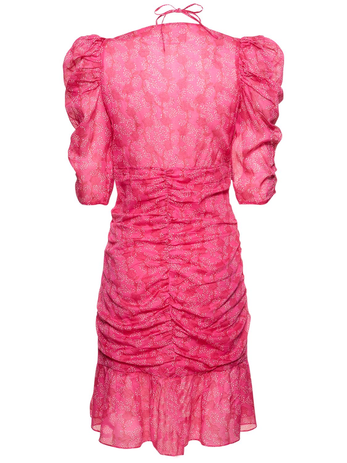 Shop Isabel Marant Étoile Galdino Puff Sleeve Cotton Mini Dress In Fuchsia,multi