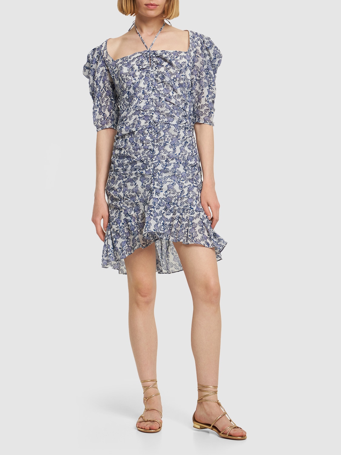Isabel Marant Étoile Galdino Floral Cotton Minidress In Blue,multi
