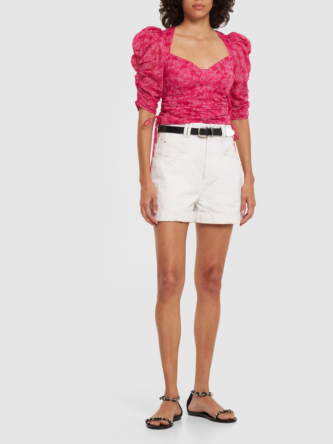 ISABEL MARANT ÉTOILE GALAOR PUFF SLEEVE COTTON CROP TOP 