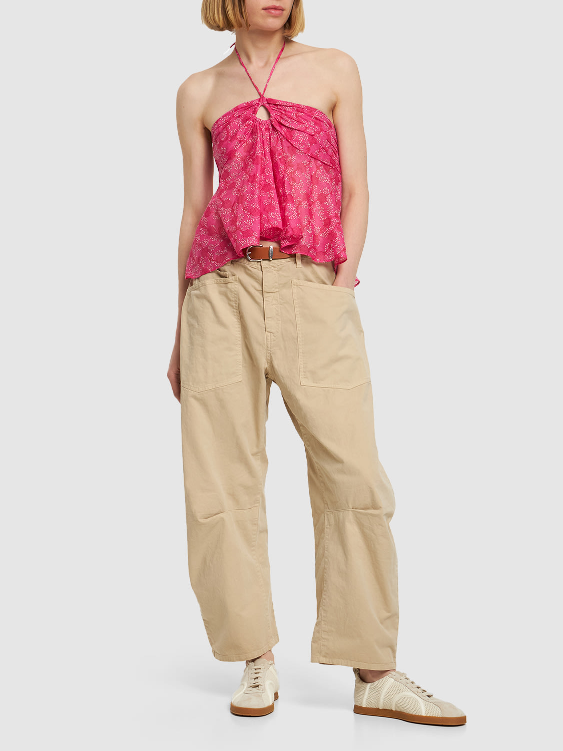 ISABEL MARANT ÉTOILE GABAO FLORAL PRINT COTTON TOP W/ RUFFLES 